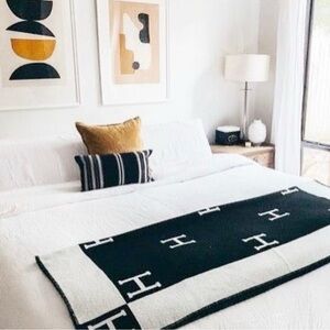 H Throw Blanket | Gray , Black , Orange, Beige